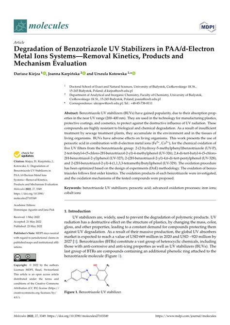 PDF Degradation Of Benzotriazole UV Stabilizers In PAA D Electron