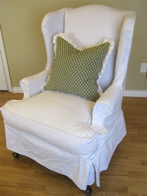 Custom Slipcovers by Shelley: White Denim Wingback chair