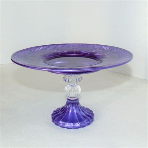 small purple glass stand  purple stand small cake pedestal purple cupcake stand