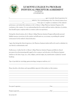 Fillable Online Lemoyne Preceptor Agreement Form Revised Doc