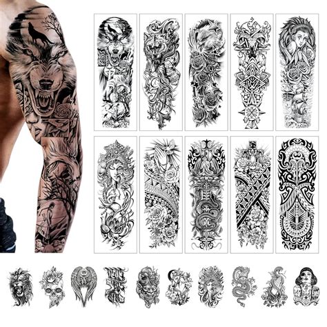 20 Blatt Temporäre Tattoos Männer CAYUDEN Wasserdicht 10 Blatt Große