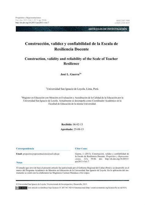 Pdf Construcci N Validez Y Confiabilidad De La Escala De Con El