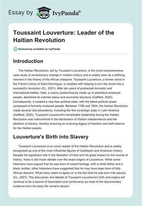 Toussaint Louverture: Leader of the Haitian Revolution - 2756 Words ...