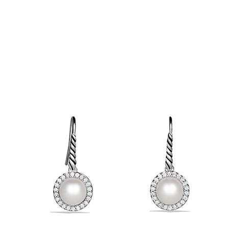 Lyst David Yurman Cable Pearl Drop Earrings With Diamonds In White