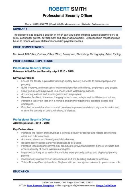 Professional Security Officer Resume Samples Qwikresume