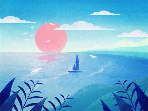 Sea view | Sea illustration, Illustration art, Landscape illustration