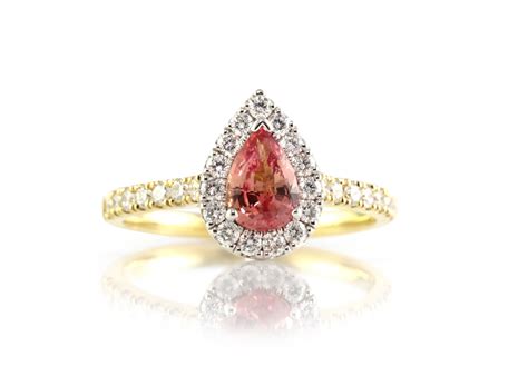 Pear Padparadscha Sapphire Halo Diamond Ring Bentley De Lisle