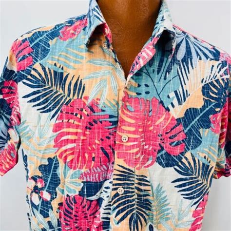 Izod Saltwater Reverse Print Hawaiian Aloha XL Shirt Palm Leaves