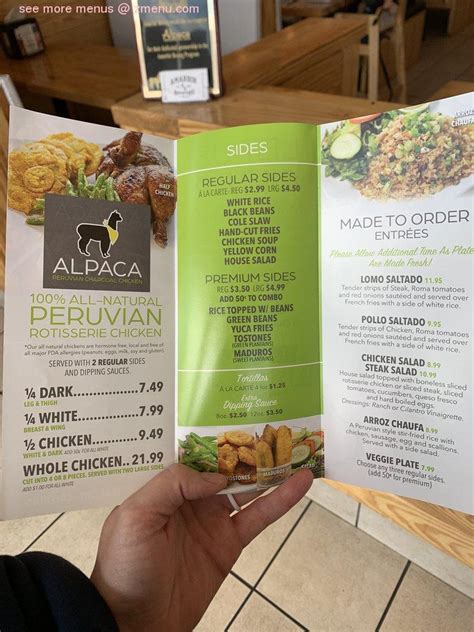 Menu At Alpaca Peruvian Charcoal Chicken Restaurant Garner