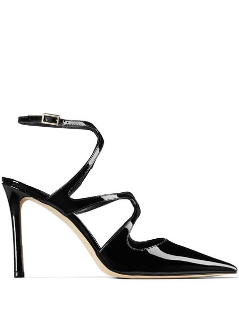 Jimmy Choo Azia Patent Crisscross Pumps In Black Modesens