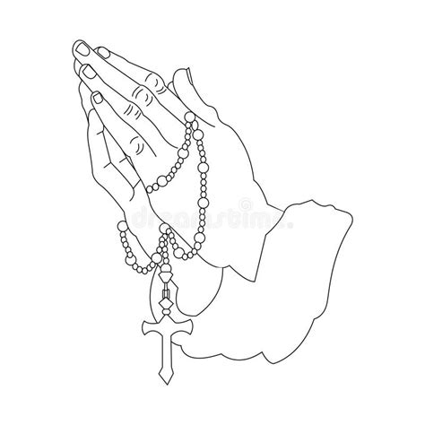 Praying Hands With Rosary Outline