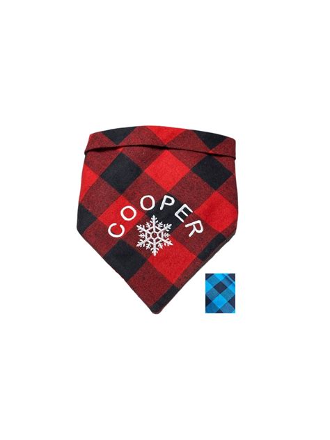 Custom Buffalo Plaid Dog Bandana Personalized Embroidered Name And Bone