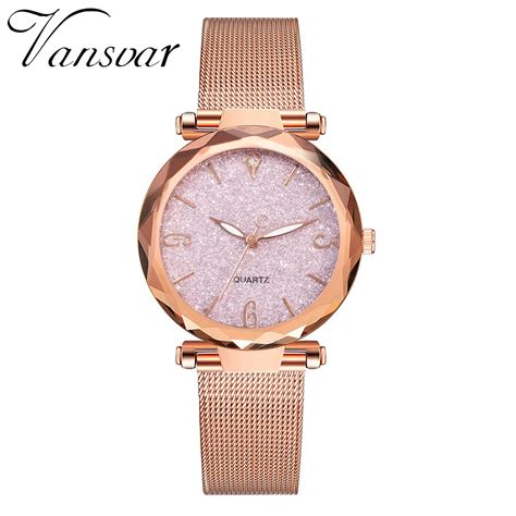 Luxury Pink Women Watch Starry Sky Magnetic Mesh Band Quartz Wristwatch