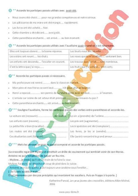 Laccord du participe passé Exercices dorthographe pour la 6ème