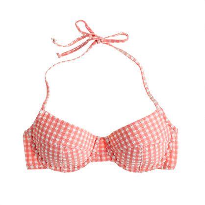 Pre Order DD Cup Gingham Seersucker Demi Underwire Halter Bikini Top