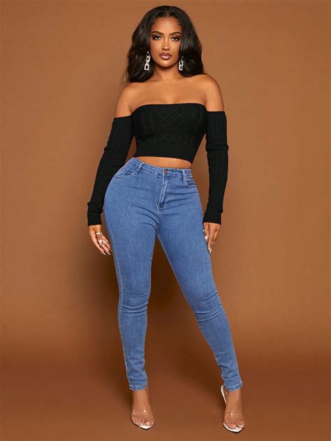 Shein Sxy Off Shoulder Cable Knit Sweater Shein Usa