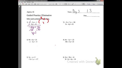 ALG IB Marks Day 3 1 3 Solving Systems By Elimination YouTube