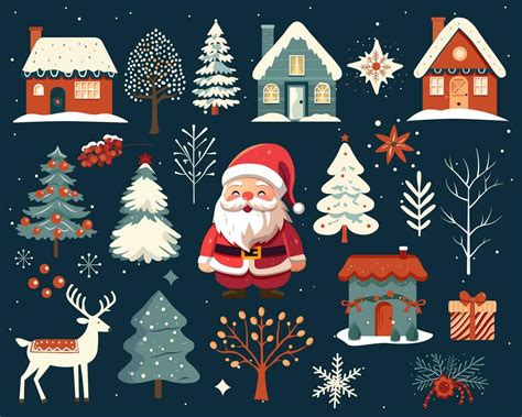 Set Of Hand Drawn Christmas Elements Scandi Christmas Illustration