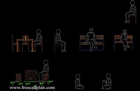 2d People sitting cad blocks for autocad , dwg download - free cad plan