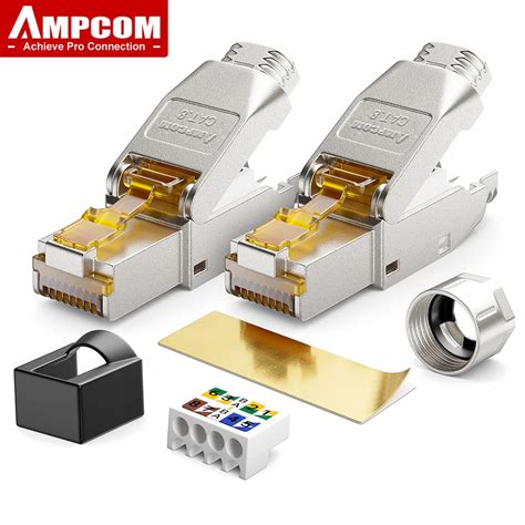 Ampcom Toolless Rj45 Connector Cat8 7a 7 6a 6 Tool Free Reusable Termination Plugs Shielded