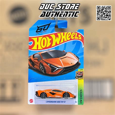 ducstore Xe mô hình HKH93 Hot Wheels Lamborghini Sian FKP 37 Arancio