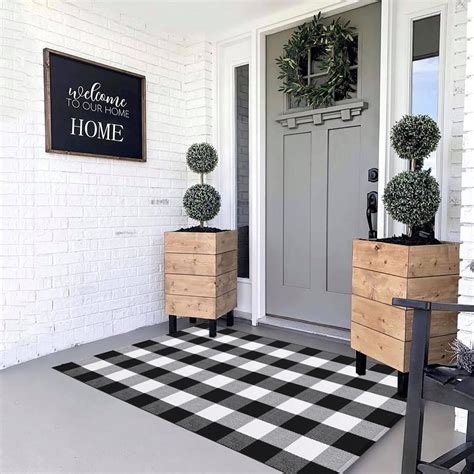 Mubin Cotton Buffalo Plaid Rug X Black And White Check Outdoor Rug