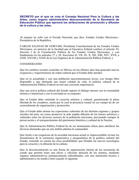 DECRETO Por El Que Se Crea El Consejo Nacional