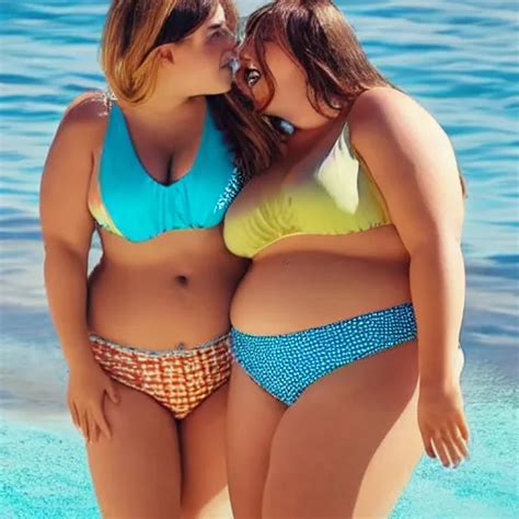 Two Fat Girls Wearing Bikinis Kissing Stable Diffusion