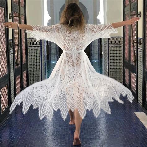 Buy Sexy See Through Bikini Cover Ups Long White Lace Tunic Women