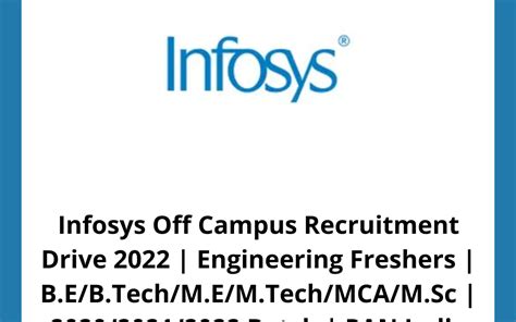 Infosys Off Campus Recruitment Drive Engineering Freshers B E