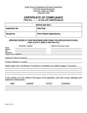 Fillable Online Co Sutter Ca CERTIFICATE OF COMPLIANCE Sutter County