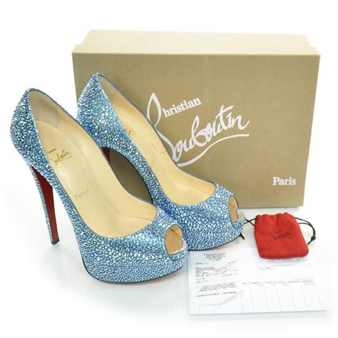 Christian Louboutin Strass Lady Peep Toe 150 Pumps 38 Sapphire 23295