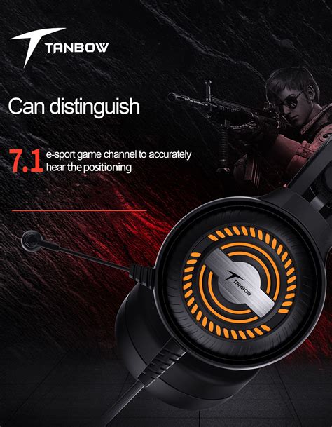 TANBOW C4 Gaming Headset Virtual 7.1 Channel 50mm Unit RGB Light USB Plug Skin-friendly and ...