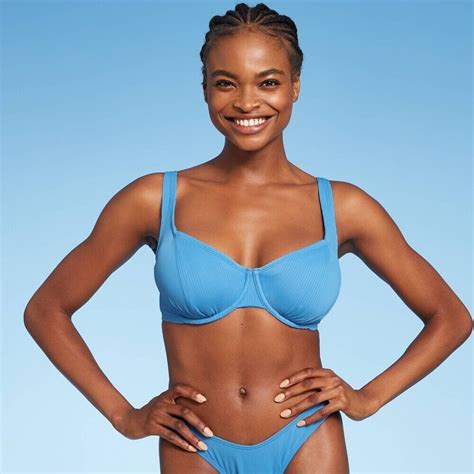 Xhilaration Swimsuit Top Women S Size D DD Blue Ribbed Underwire Bikini