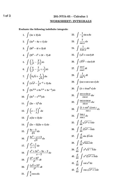 SOLUTION Calculus 1 Worksheet Integrals Studypool