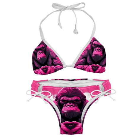 Pink Monkey Gorilla Swim Wear Bikini Set With Detachable Sponge Adjustable Strap Two Pack For