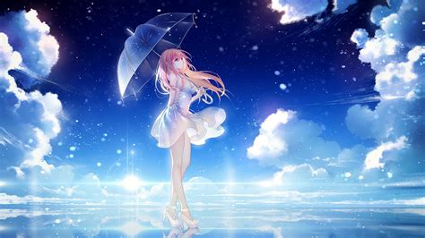 Anime Anime Girls Fantasy Girl Artwork Fantasy Art Clouds Women Dress Lights Reflection