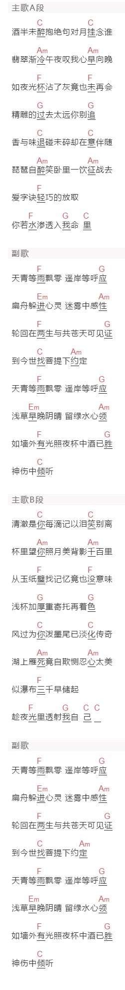 《青花瓷粤语》吉他简谱初学者c调版 隔壁刚叔初级和弦谱弹唱谱 吉他简谱