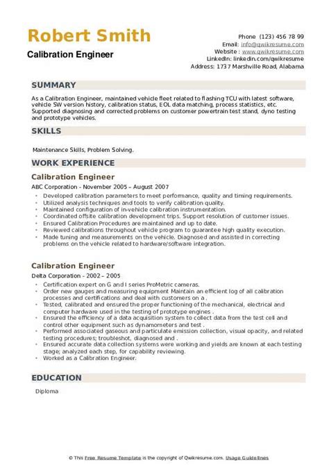 10 Calibration Engineer Resume Samples Templates For 2025