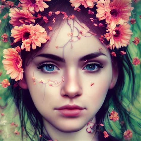 Beautiful Girl With Flowers Everywhere Detailed Midjourney