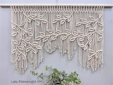 Macrame Leaf Window Curtain Vintage Valances Macrame Leaves Wall