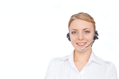 Premium Photo Support Phone Operator In Headset Blonde Girl Isolated
