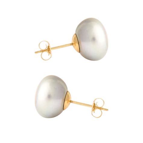 9ct Gold 12mm Freshwater Silver Button Pearl Earrings Buy Online