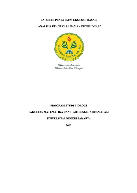 Analisis Keanekaragaman Fungsional LAPORAN PRAKTIKUM EKOLOGI DASAR