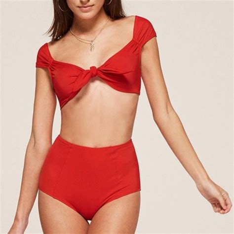 Reformation Swim Nwt Reformation Red Monte Carlo Tie Bikini Top M