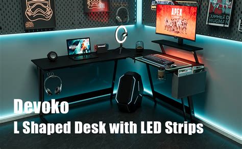 Devoko Eckschreibtisch Gaming Tisch Cm Mit Led Gaming Schreibtisch