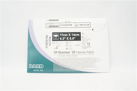 Bard 5950040 Davol Ventrio St Hernia Patch 43 Inch X 55 Inch Oval X