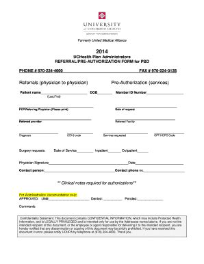 2014 UCHealth Referral/Pre-Authorization Form Fill Online, Printable ...