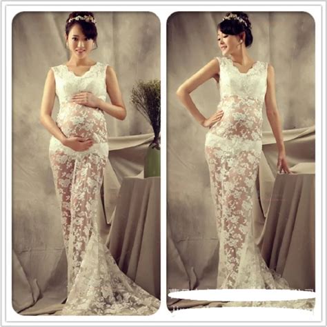 White Lace Maternity Photography Props Royal Style Dresses Pregnant