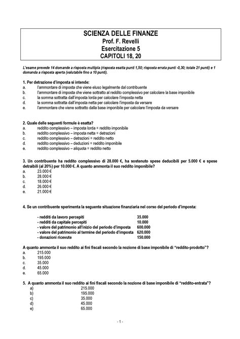 Esercitazione Scienza Delle Finanze Scienza Delle Finanze Prof F